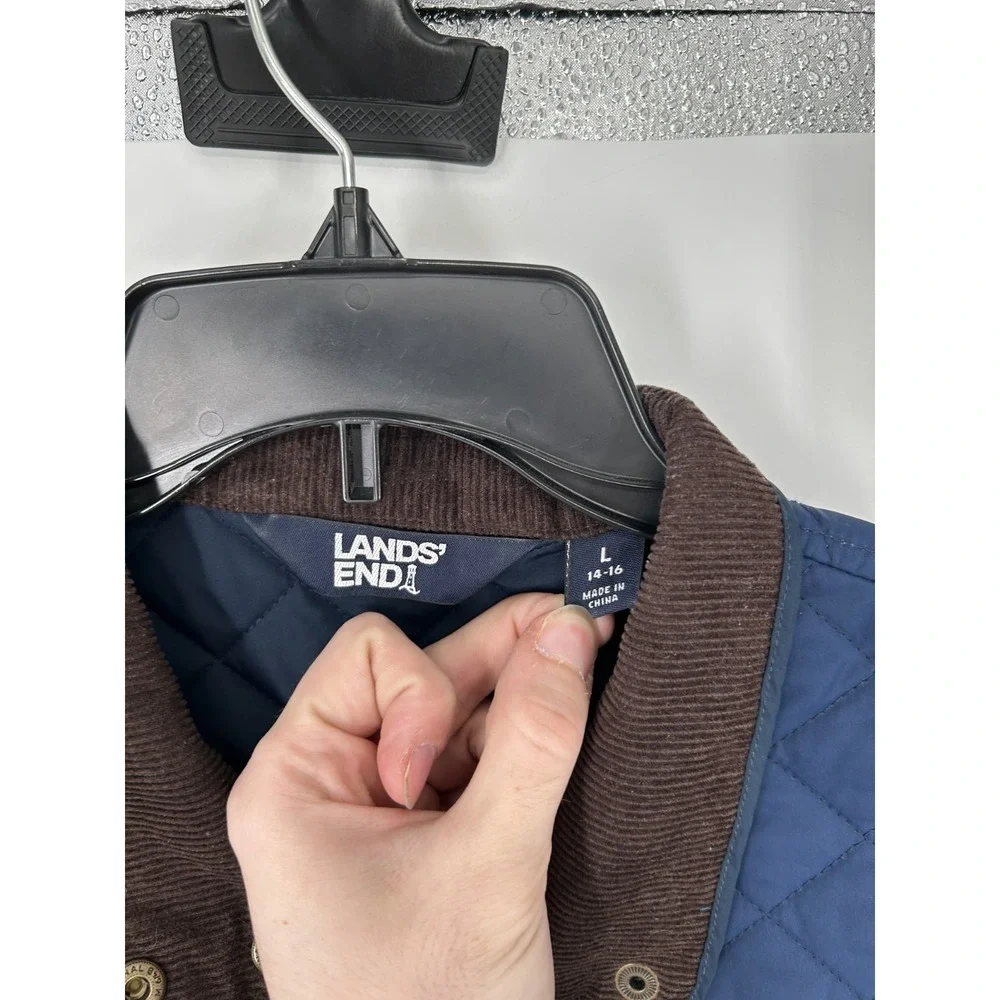 Lands End Quilted Vest‎ Womens Large Barn Chore Corduroy Collar Snap Primaloft